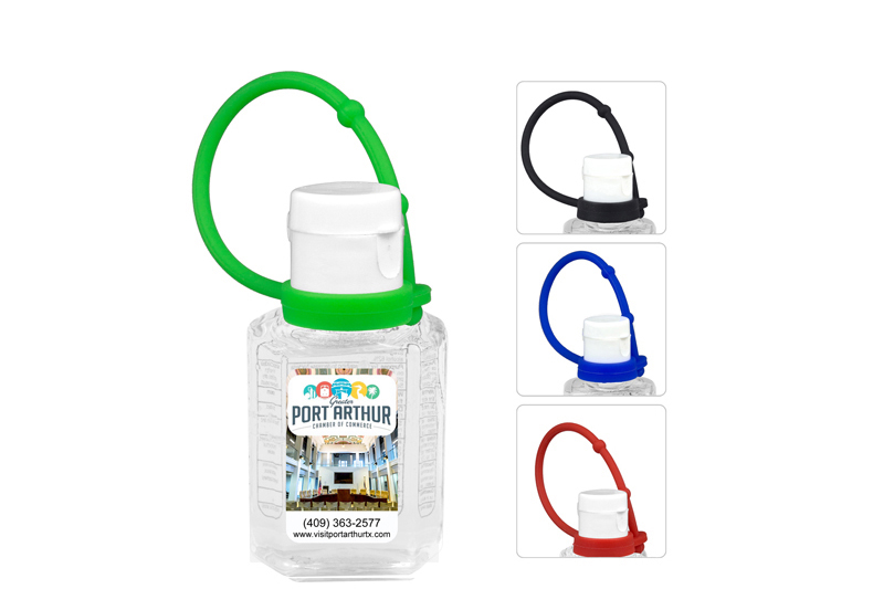 1.0 oz Compact Hand Sanitizer Antibacterial Gel in Flip-Top Squeeze Bottle with Colorful Silicone Leash